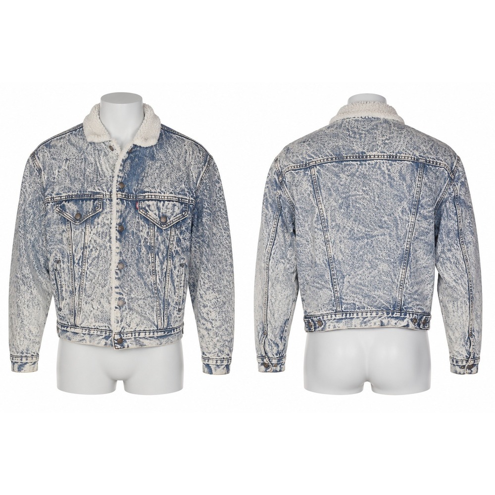 Vintage 1990 Levi's 57528 Acid Wash Sherpa Denim Trucker Jacket XL USA